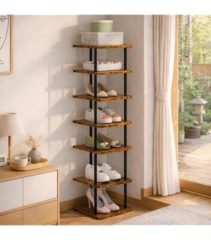 Amazon｜HOMEFORT 7段木製シューズラック 玄関シューズタワー 縦型